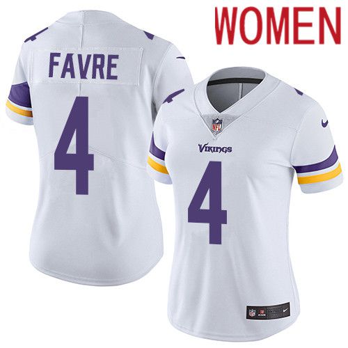 Women Minnesota Vikings 4 Brett Favre Nike White Vapor Limited NFL Jersey